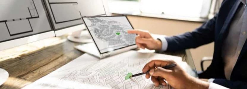 land surveyors studying a map