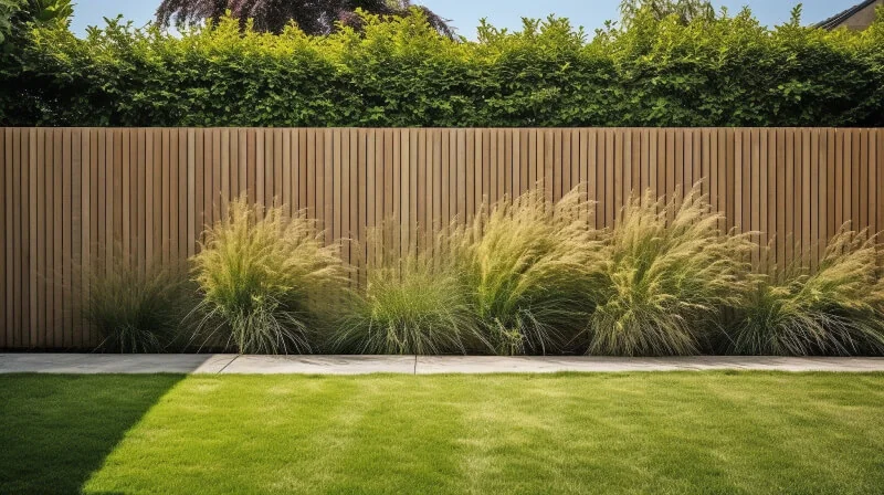 Fence behind landscaped yard