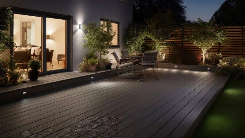 Illuminated deck at night