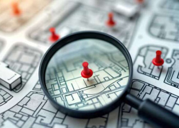 plan or map with magnifying glass
