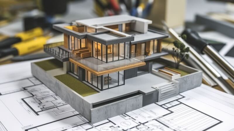 House model on top of plans